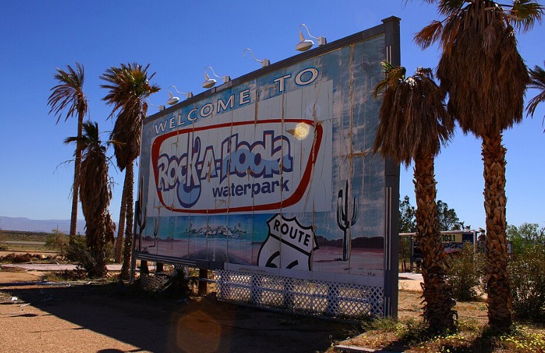 Rock-A-Hoola Waterpark billboard near Newberry Springs California